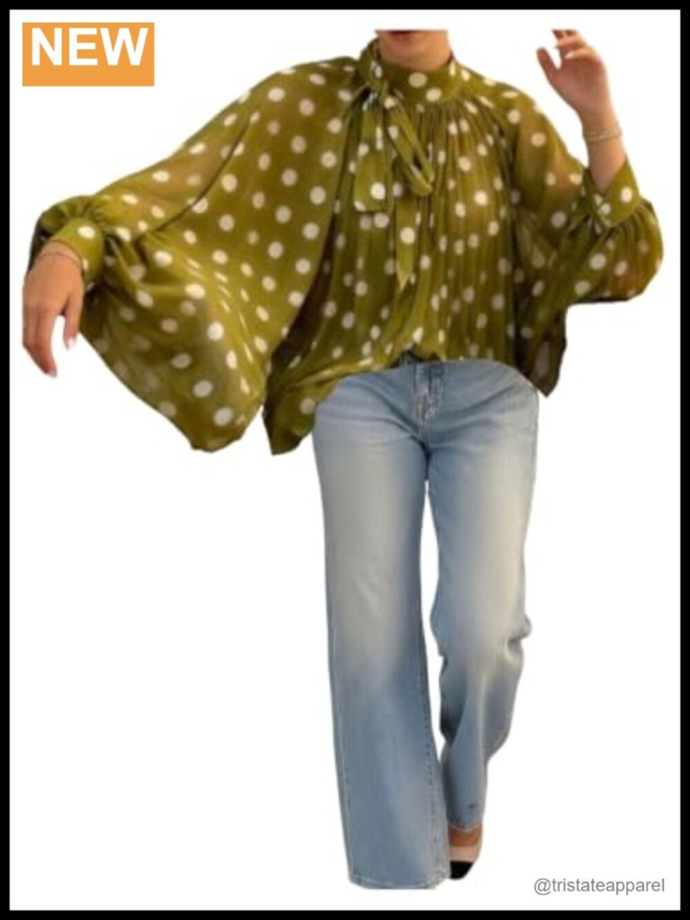 Plus Size Polka Dot Blouse Bow Tie Mock Neck Long Sleeve Flowy Sheer Top